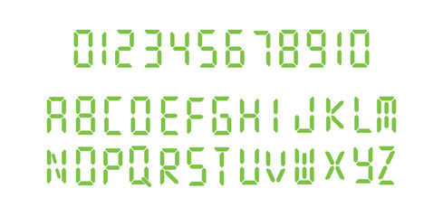 Digital letters and numbers vector set | segmented LED display alphabet and numerals.  Digital  alphabet.