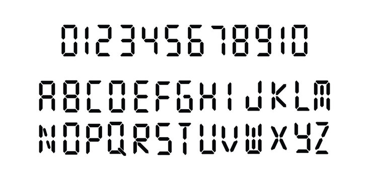 Digital letters and numbers vector set | segmented LED display alphabet and numerals.  Digital  alphabet.