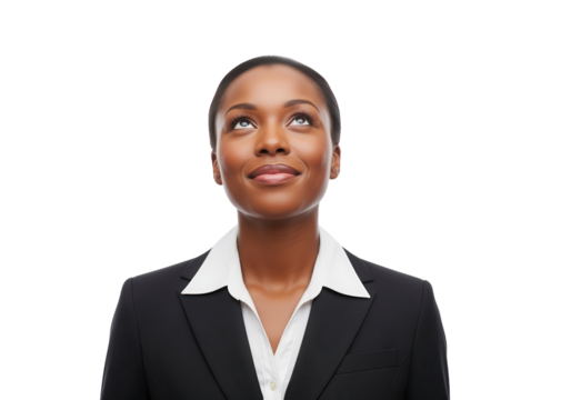 African American Businesswoman Looking Upward - Studio Shot