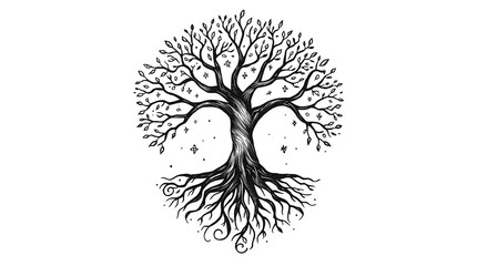 Tree of Life Symbol with Roots and Branches, Vector Art