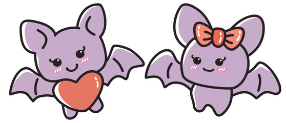 Cute mini bats with heart and bow bring halloween joy in charming and playful style perfect for festive decorations and designs