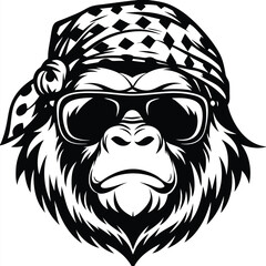 Cool gorilla sporting sunglasses and a patterned bandana showcases a blend of toughness and style