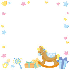 キッズ＆ベビー用ベビーシャワーSNSフレームのベクターイラスト素材(Kids & Baby Baby Shower Social Media Frame Vector Illustration)