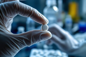 Scientist Holding New Artificial Sweetener Cancer Treatment Pill in a Lab