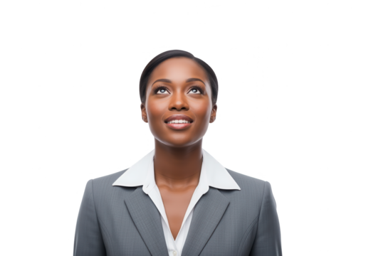 Dreaming African American Businesswoman Looking Upward