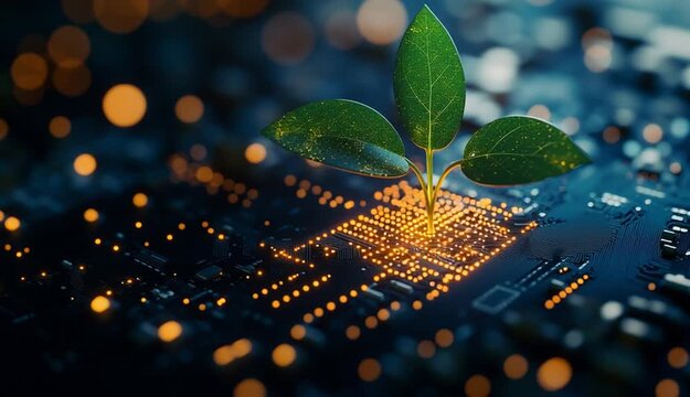 Green vegetation on a chip serves as an example of the merging of technological advancements and eco-friendly practices.