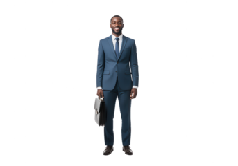 Stylish African Businessman Holding Briefcase on White Background