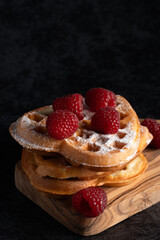 Gourmet waffles and fresh raspberries