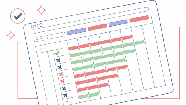 Schedule displayed on a tablet with check mark and x symbols showing tasks and project status details