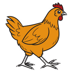 Fototapeta premium Illustration of a brown chicken with a red comb walking on a black background art