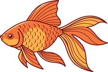 Orange Goldfish Illustration for Aquatic Artwork. Vibrant Goldfish Drawing for Pond and Aquarium Designs. Artistic Bright Orange Goldfish for Water and Nature Graphics. Detailed Goldfish Illustration