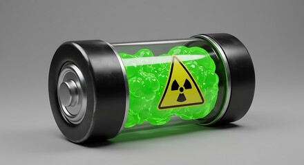 Radioactive Battery Concept with Green Glowing Substance Inside a Glass Tube