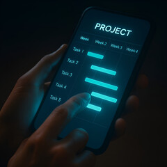 Obraz premium Mobile Project Management App with Task Tracking: Gantt Chart View for Weekly Task Planning and Workflow Optimization.