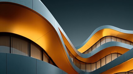 Obraz premium Luxury abstract building facade featuring gold accents fluid shapes and a high-contrast color palette
