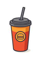 Classic Fast Food Soda Cup Featuring a Burger Logo and Straw for Quick Refreshment