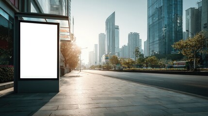 Modern urban street scene with a blank billboard ready for branding mockups sharp architectural lines