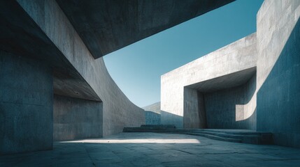 Obraz premium Exterior of an abstract architectural marvel with interlocking concrete volumes and bold geometric angles