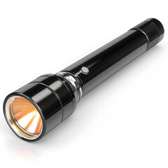 sleek black led flashlight with bright golden light beam
