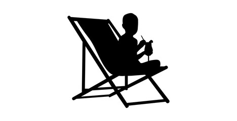 Fototapeta premium A simple, impactful silhouette of a child seated in a folding beach chair.