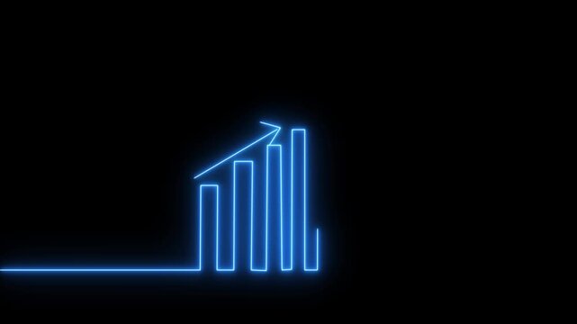 neon Business growth concept in graph chart showing marketing sales profit increasing to future target .Arrow rising on graph sale symbols. Abstract business growth and graph chart icon animation