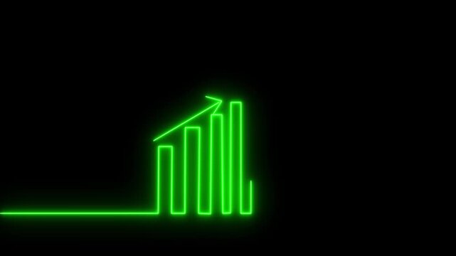 neon Business growth concept in graph chart showing marketing sales profit increasing to future target .Arrow rising on graph sale symbols. Abstract business growth and graph chart icon animation