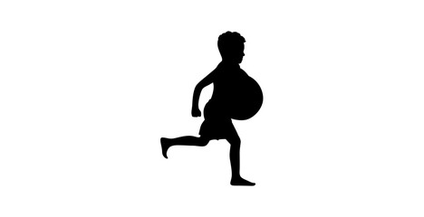 Obraz premium A dynamic silhouette vector of a boy running with a large beach ball.