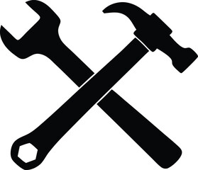 the crossed hammer and wrench vector icon
