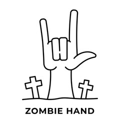 Zombie Hand Icon, Scary Undead Arm Rising from the Grave Vector, Icon Outline Style