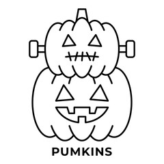 Pumpkin Icon, Classic Halloween Jack-o'-Lantern Vector Illustration, Icon Outline Style