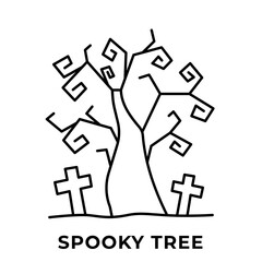 Spooky Tree Icon, Haunted Forest Tree Silhouette Vector, Icon Outline Style