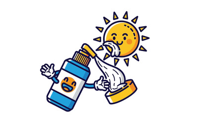 Playful Vector SVG Illustration of Sun and Lotion Bottle in Modern Flat Style with Bright Colors for Digital Media