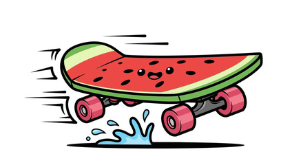 Cartoon Watermelon Skateboard Vector SVG Illustration in Playful Flat Style for Kids and Youth Branding