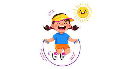 Vector SVG Illustration of Girl Jumping Rope with Sun in Flat Modern Style Bright Colors