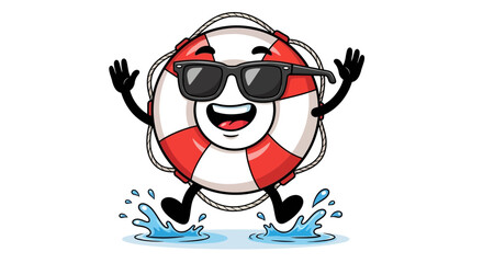 Playful Cartoon Vector SVG Illustration of Lifebuoy Character with Sunglasses in Modern Flat Style for Children's Content