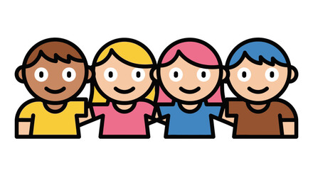 Cute Cartoon Vector SVG Illustration of Four Children with Bright Colors in Flat Geometric Style for Kids Education and Youth Branding