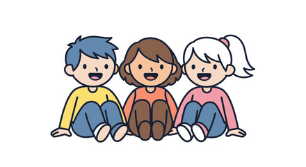 Vector SVG Illustration of Three Kids Sitting with Modern Flat Design Style Featuring Bright Colors and Simple Shapes