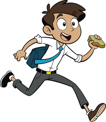 Late Schoolboy Running with Toast – vector Illustration of Teen Morning Rush in Uniform