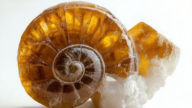 A detailed view of a rock featuring a shell on its surface