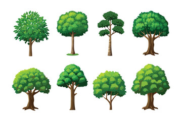 Fototapeta premium Varied Trees in Landscape: Collection of eight unique trees in full bloom, each representing distinct species, forming a visual exploration of botanical diversity and environmental harmony.