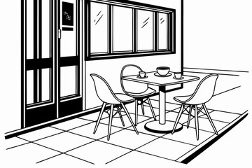 Coworking Space Table Silhouette Vector – Collaborative Workspace, Shared Desk Area, and Modern Office Concept