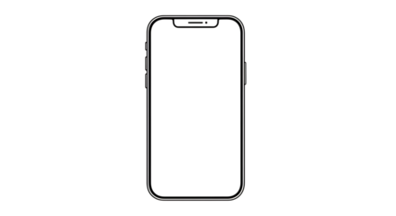 Modern smartphone outline with blank screen isolated on transparent background