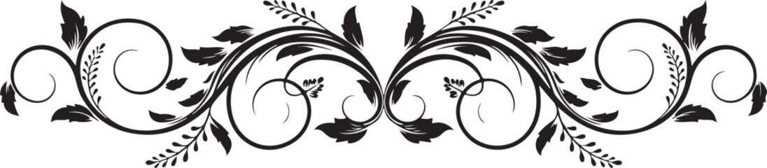 Fototapeta premium Black Decorative Floral Swirls and Leaves Border Element on White Background flourish