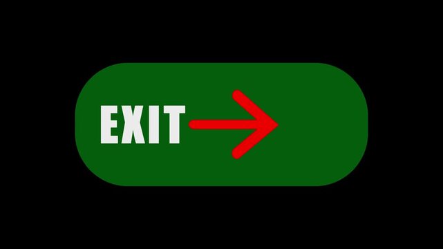 rectangular button featuring bold white "EXIT" text and a red right-pointing arrow. Ideal for emergency signage, safety instructions, and evacuation direction in public or private spaces.
