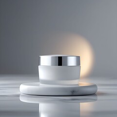 Elegant face cream jar placed on marble surface