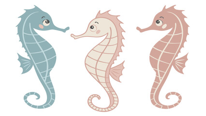 pastel pink and blue cartoon seahorses isolated on white backgroun.