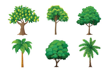 Assorted Tree Varieties: An array of meticulously crafted digital illustrations showcasing an assortment of trees. Each tree boasts a unique form and vibrant hue.