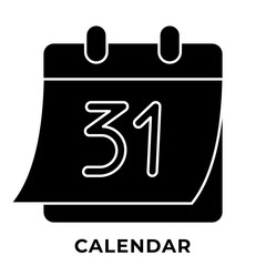 Halloween Calendar Icon, Spooky October Event Reminder Vector, Icon Glyph Style