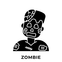 Zombie Icon, Walking Undead Horror Character for Halloween Vector, Icon Glyph Style