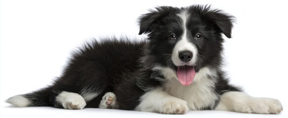 Fototapeta premium The adorable Border Collie puppy with a joyful expression and playful demeanor.