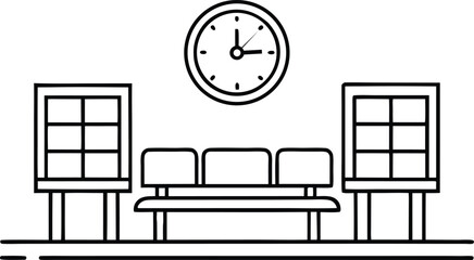 Simple Line Art Illustration of a Modern Waiting Room